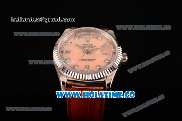Rolex Day-Date Asia 2813/Swiss ETA 2836/Clone Rolex 3135 Automatic Steel Case with Diamonds Markers and Orange MOP Dial (BP) - Click Image to Close